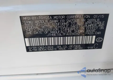 2015 Lexus Gs 350 z USA, uszkodzony, nr VIN JTHBE1BL7FA009092